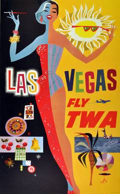 Original Vintage Poster by David Klein - Las Vegas by Trans World Airlines (TWA)