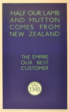 Original 1930s Empire Marketing Board Poster - New Zealand Lamb And Mutton