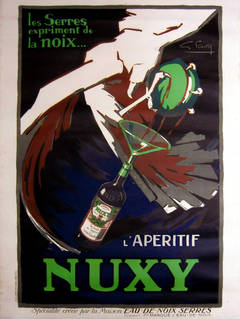 Originales Vintage-Werbeplakat für Art déco-Getränke im Art déco-Stil für L'Aperitif Nuxy von Favre, Vintage