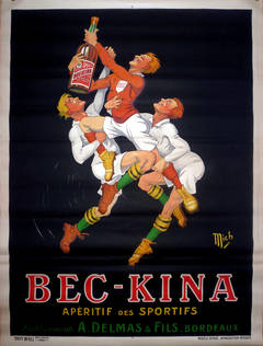 Large Original Antique 1920s Advertising Poster For Bec Kina: Rugby, By Mich