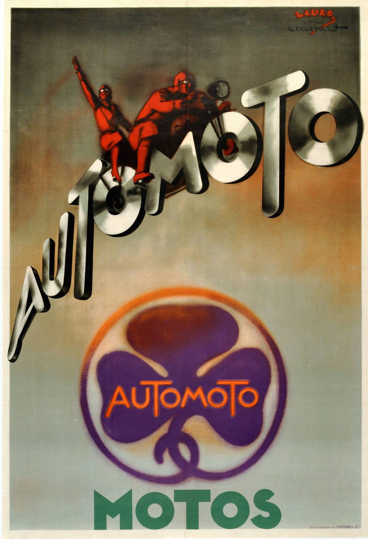 Unknown Print - Original Vintage Art Deco Advertising Poster Automoto Motos Bicycles Motorcycles