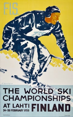 Original Vintage Poster For The 1938 World Ski Championships At Lahti, Finland