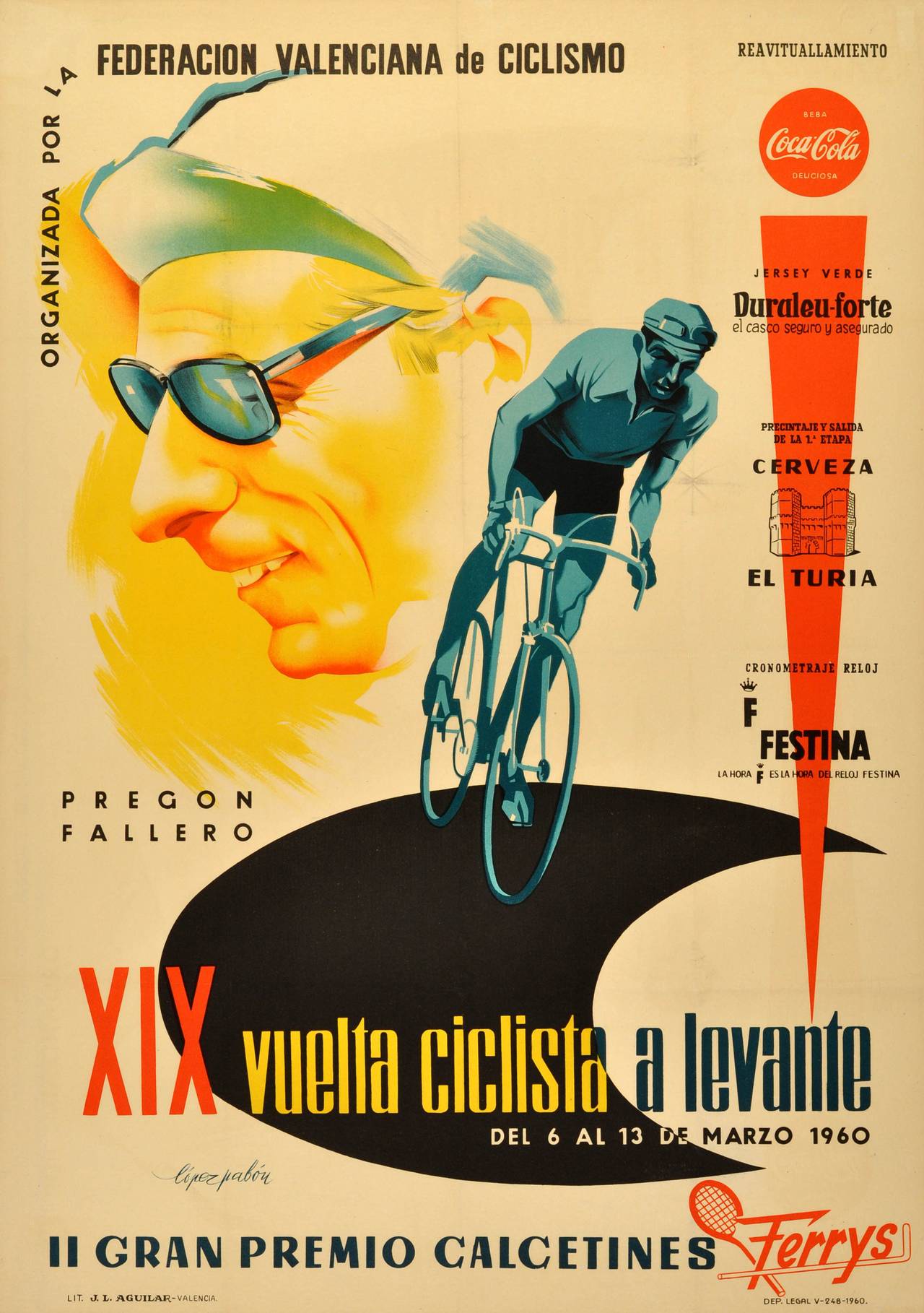 Lopez Pabou Print - Original Vintage Cycling Tour Poster For The XIX Vuelta Ciclista a Levante 1960