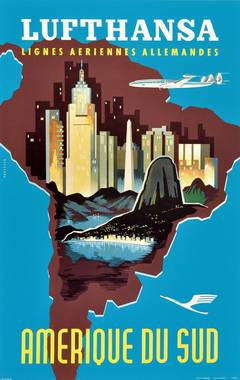 Original Vintage Travel Poster Advertising South America By Lufthansa
