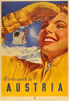 Original Vintage Skiing Poster - Winter Sports In Austria - By Paul Aigner, 1951