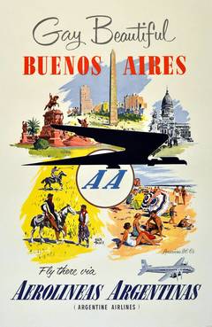 Original Vintage Travel Poster: Gay Beautiful Buenos Aires By Argentine Airlines