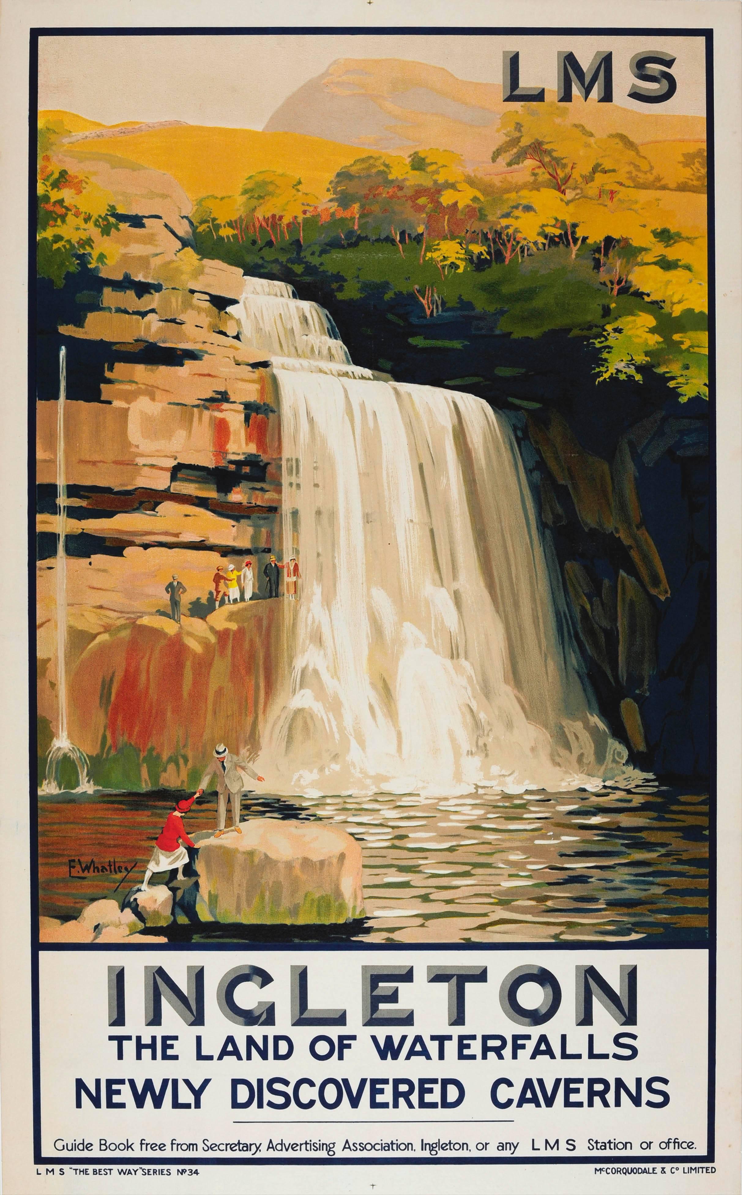 F. Whatley Print - Original 1930s London Midland & Scottish Railway LMS Poster: Ingleton Waterfalls