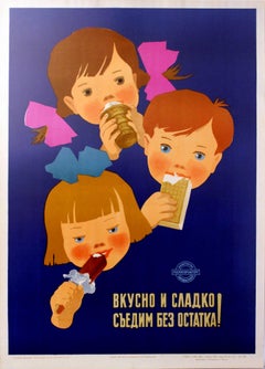 Original Vintage Soviet Russian Food Advertising Poster - Ice Cream For Children