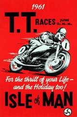 Rare Original Vintage 1961 Isle Of Man TT Tourist Trophy Motorcycle Races Poster