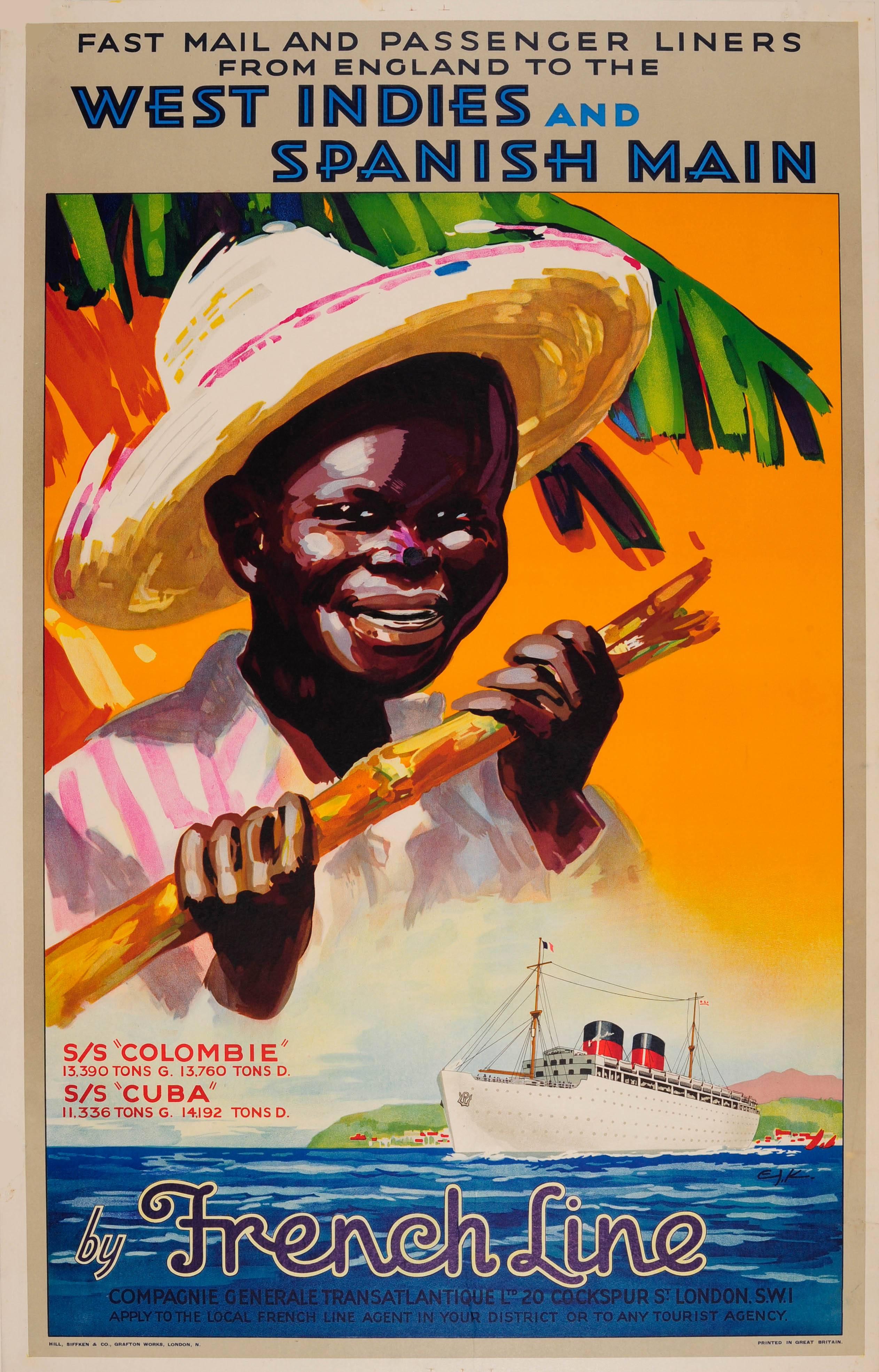 Unknown Print - Original 1930s French Line Poster: England To West Indies & Spanish Main Cruises