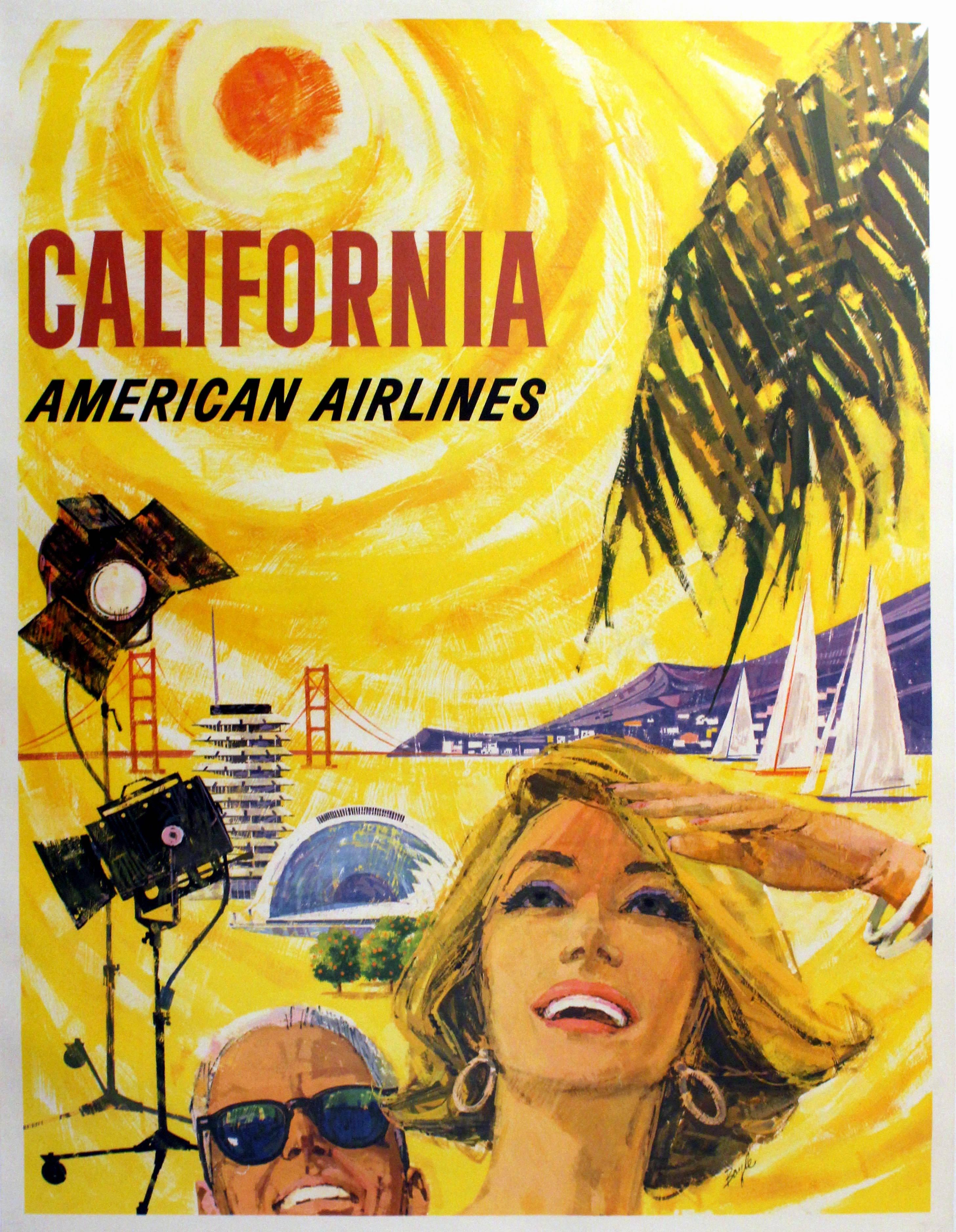 Unknown Print - Original Vintage 1950s Travel Poster Advertising California By American Airlines