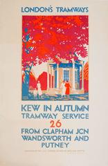 Original Vintage 1925 Arts & Crafts Poster für Londons Straßenbahnen - Kew im Herbst