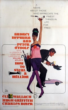 Vintage Original 1966 Movie Poster For How To Steal A Million Starring Audrey Hepburn