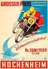 Original Vintage Motorcycle Racing Poster - 1959 German Grand Prix - Hockenheim