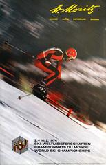 Original Retro Skiing Poster - World Ski Championships - St Moritz Switzerland