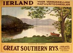Antique Original 1920s Great Southern Railway Poster For Ireland - Innisfallen Killarney