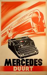 Original Vintage 1930s Art Deco Advertising Poster - Mercedes Duurt Typewriters