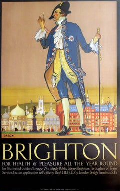 Original Vintage LB&SC Railway Poster By E A Cox: Brighton For Health & Pleasure
