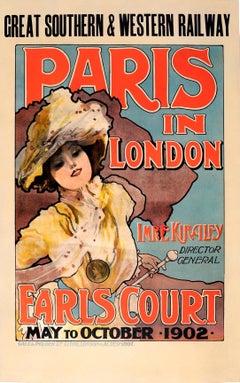 Antique Original Art Nouveau Poster - Paris In London 1902 Imre Kiralfy - GS&W Railway