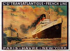 Affiche originale de 1922 de la CGT French Line Cruise : Paris - Le Havre - New York par bateau