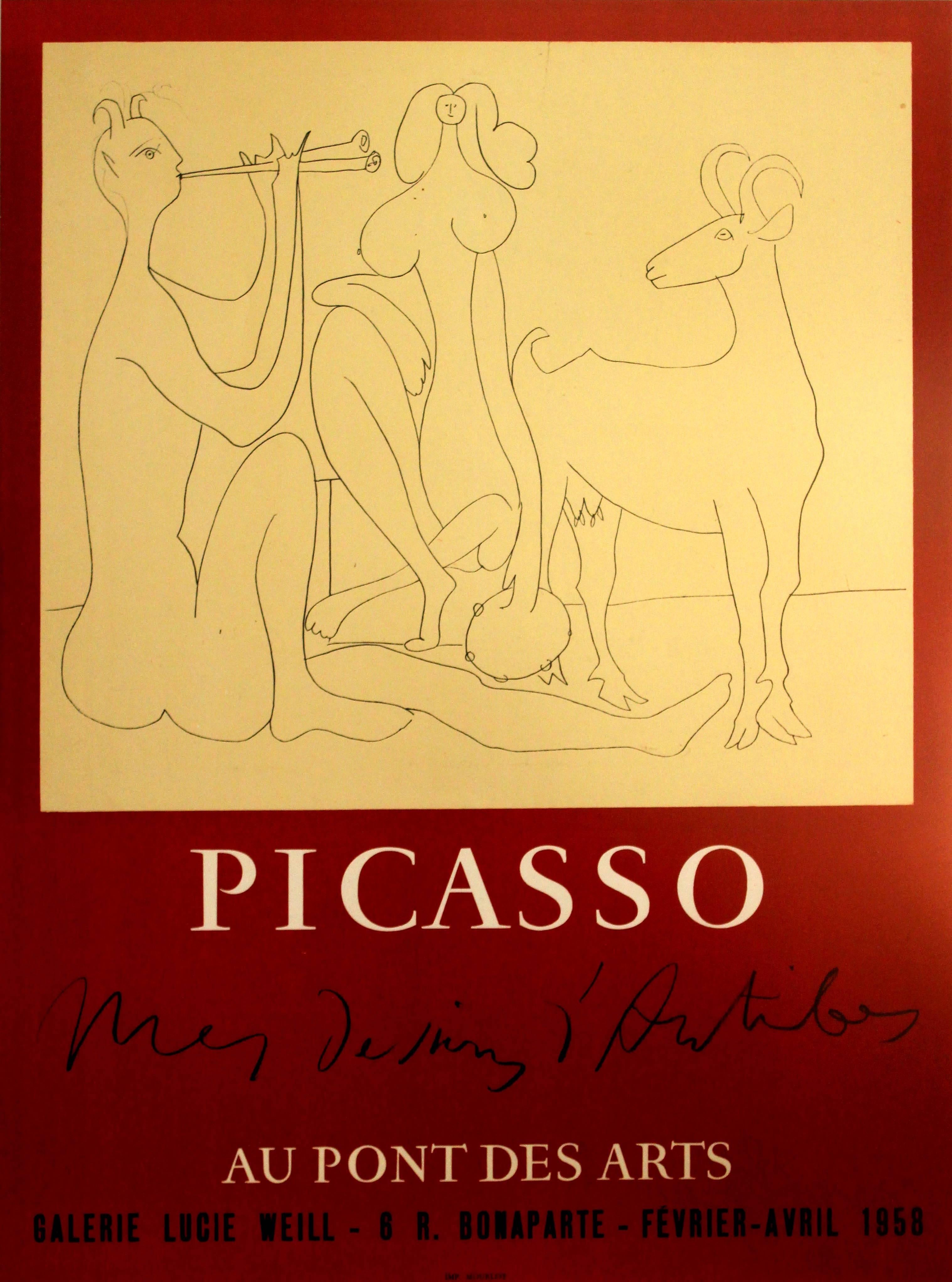 Pablo Picasso Print - Original 1958 Picasso Exhibition Poster For Mes Dessins d'Antibes - Lucie Weill