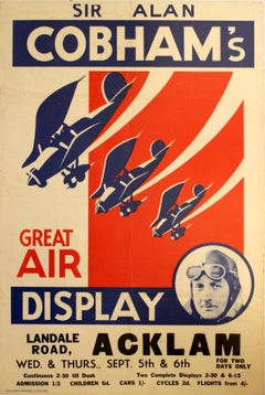 Original Vintage 1933 Advertising Poster For Sir Alan Cobham's Great Air Display