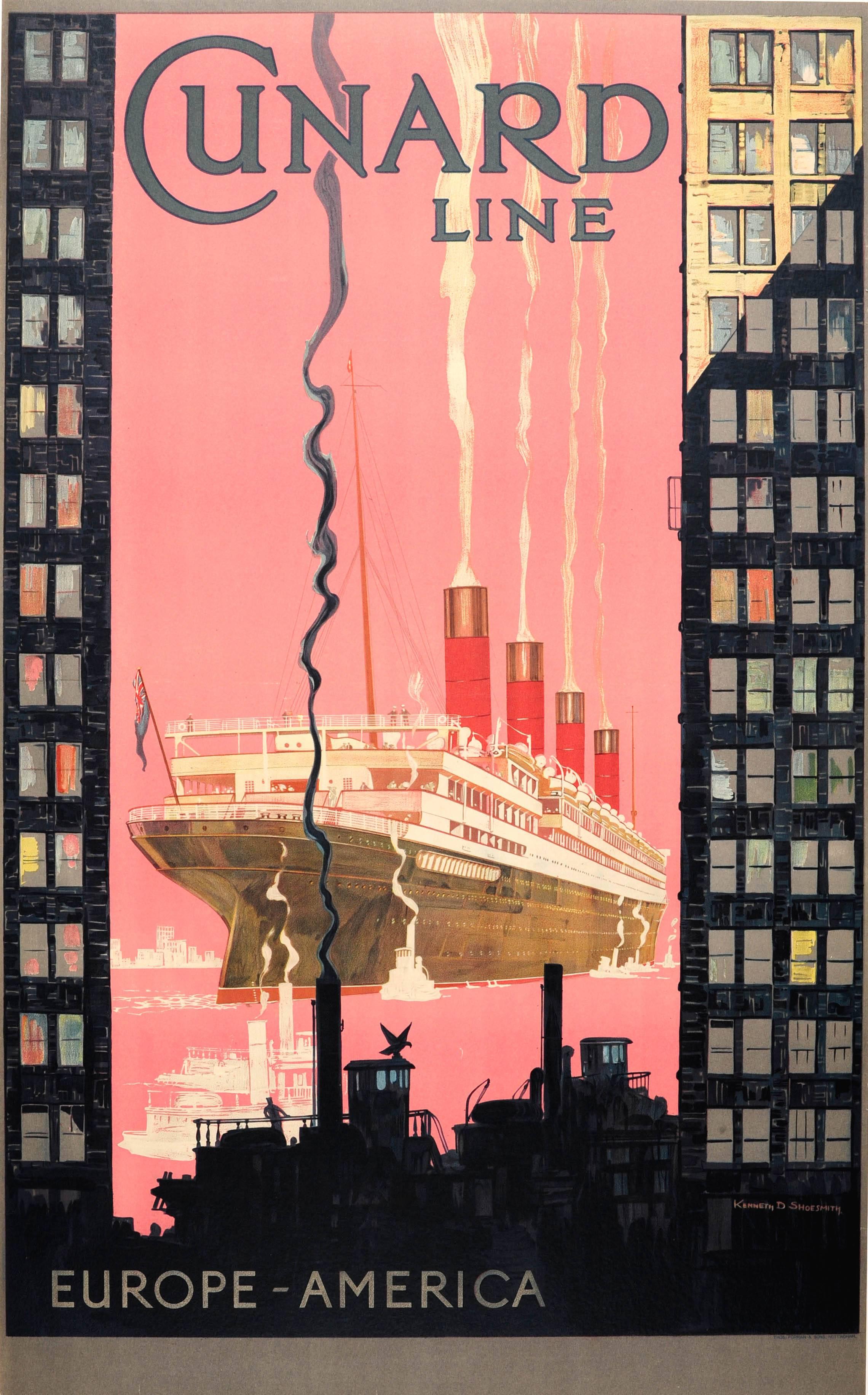 Kenneth Denton Shoesmith Print - Original 1925 Cruise Ship Poster By KD Shoesmith - Cunard Line Europe - America