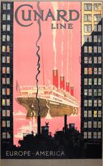 Original 1925 Cruise Ship Poster By KD Shoesmith - Cunard Line Europe - America