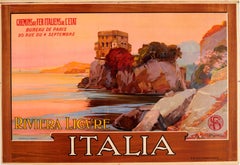 Original 1913 State Railway Poster: Castello di Paraggi - Riviera Ligure - Italy