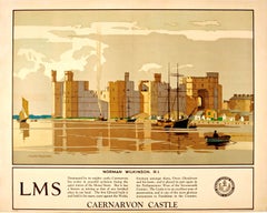 Original 1929 LMS Railway Poster By Norman Wilkinson - Caernarvon Castle - Wales