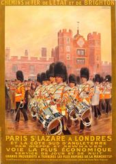 Original Antique 1914 Railway Travel Advertising Poster: Paris To London Londres