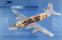 Original Retro Travel Advertising Poster: BOAC Hermes Speedbird Aircraft Fleet