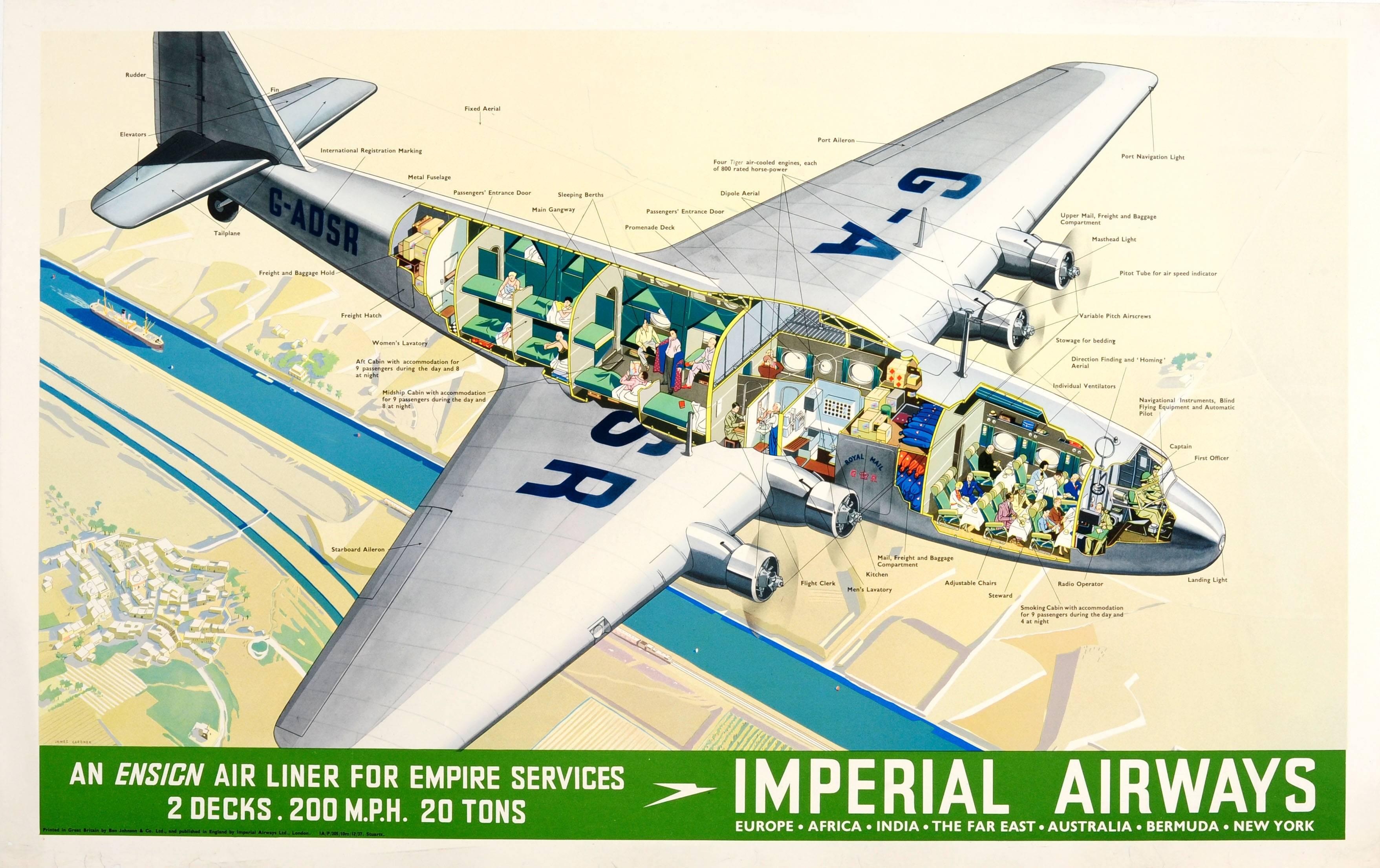 James Gardner Print - Original 1937 Imperial Airlines Poster - An Ensign Air Liner for Empire Services