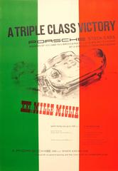 Vintage Original 1954 Car Racing Poster - XXI Mille Miglia - Porsche Stock Cars Victory
