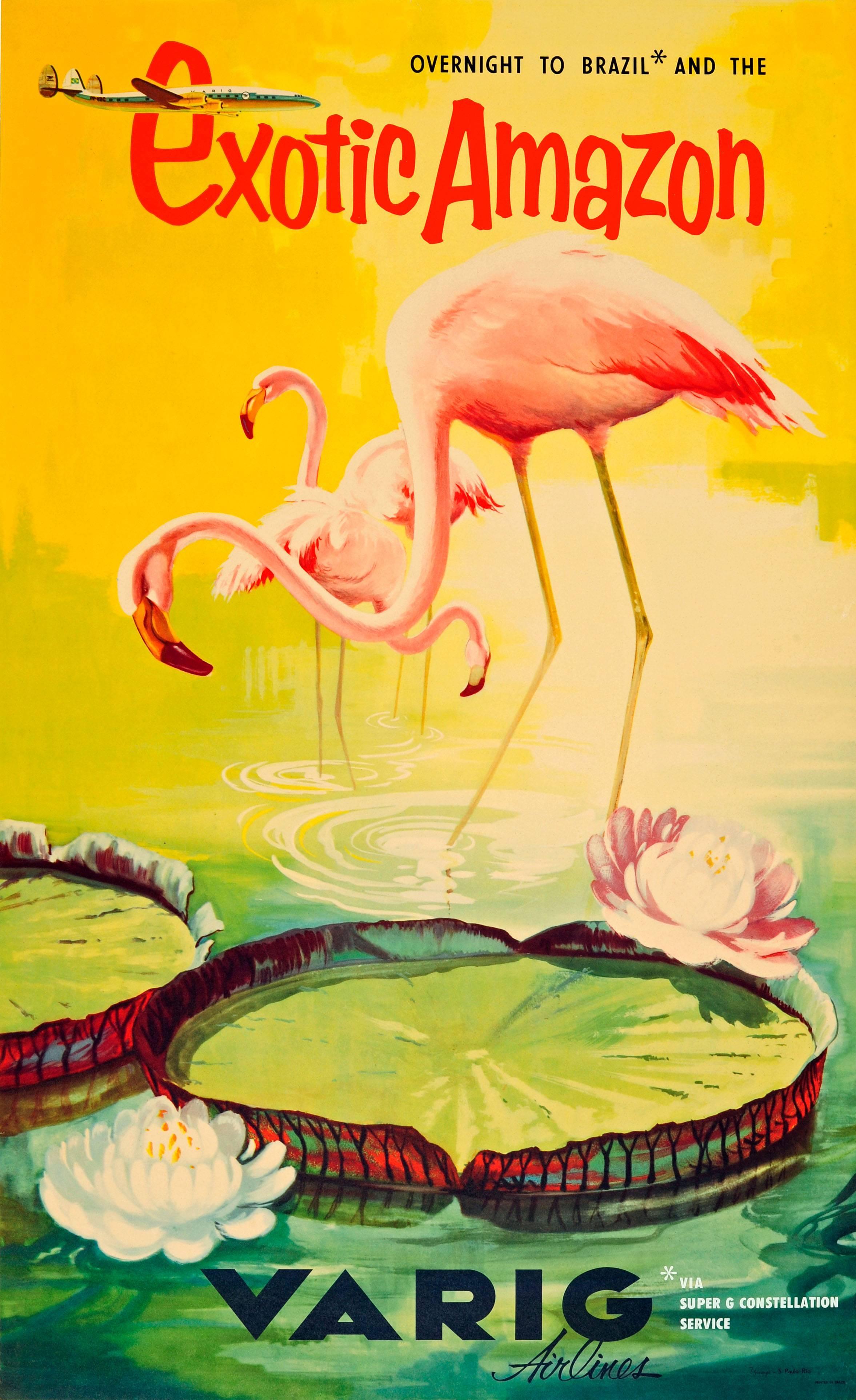 Print Unknown - Affiche originale de voyage vintage - Le Brésil et l'Amazonie exotique par Varig Airlines