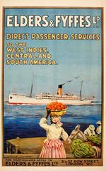 Original 1920s Elders & Fyffes Cruise Services Poster: West Indies C & S America