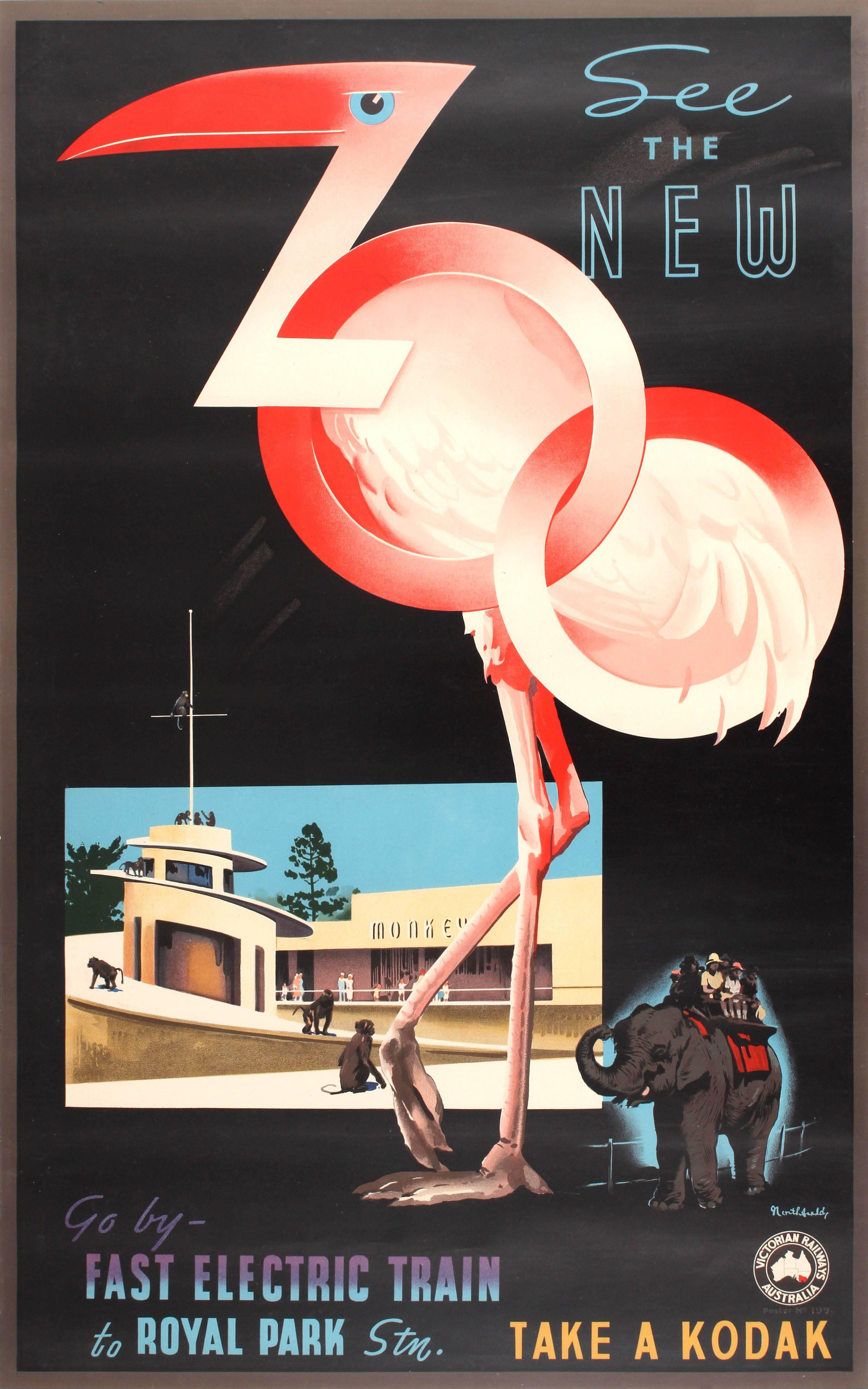 James Northfield Print - Original 1930s Victorian Railways Poster: See The New Zoo - Melbourne Australia