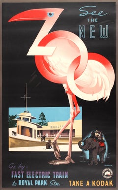Vintage Original 1930s Victorian Railways Poster: See The New Zoo - Melbourne Australia