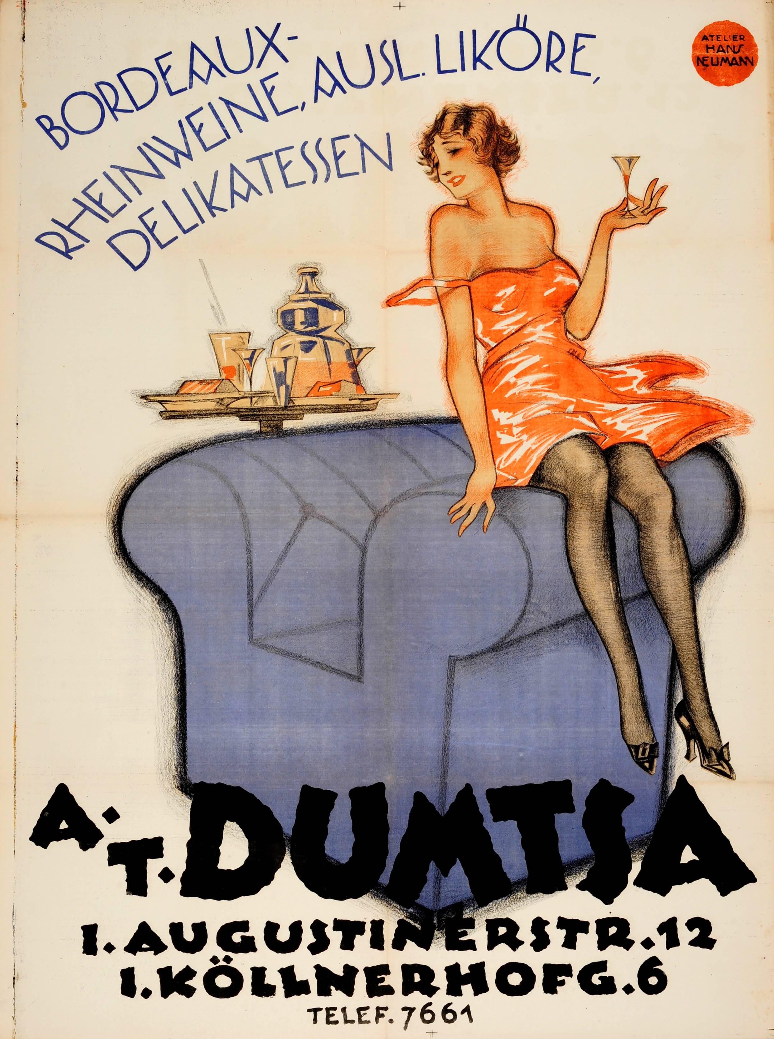 Hans Neumann Print - Original 1920s Advertising Poster For A.T. Dumtsa Wine And Delicatessen Products