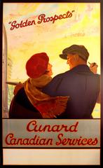 Vintage Original 1930s Cruise Ship Poster - Golden Prospects - Cunard Canadian Services