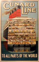Original Vintage 1920s Cruise Ship Poster: Cunard Line To All Parts Of The World