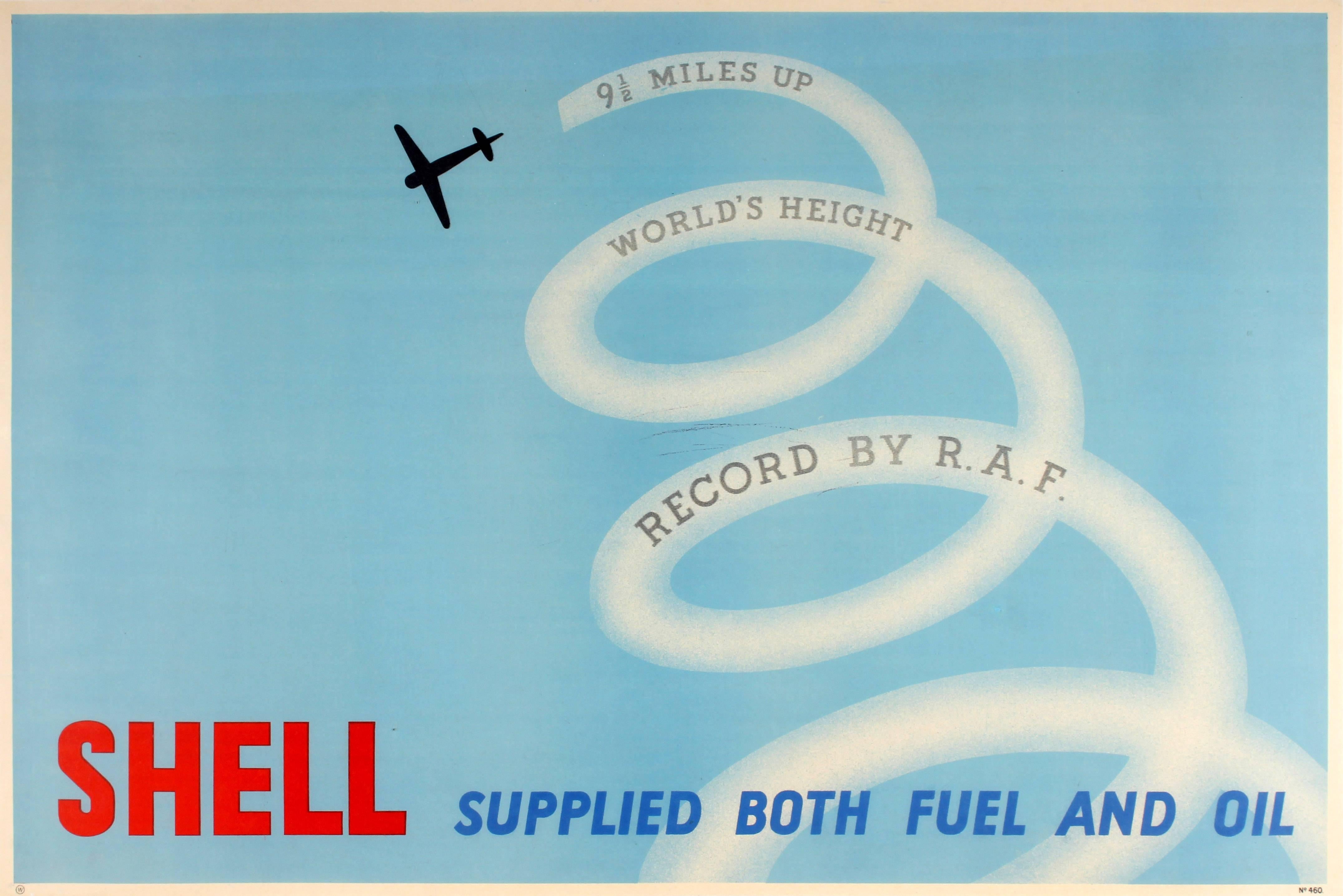 Unknown Print - Original 1930s Poster: 9½ Miles Up World Height Record By RAF - Shell Oil & Fuel