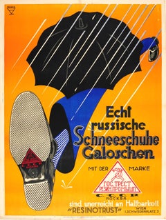 Österreichisches Werbeplakat aus den 1920er Jahren für Resinotrust Gummi-Overshoes aus der UdSSR