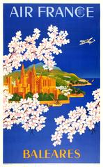 Original Retro Air France Advertising Poster For Baleares - Balearic Islands
