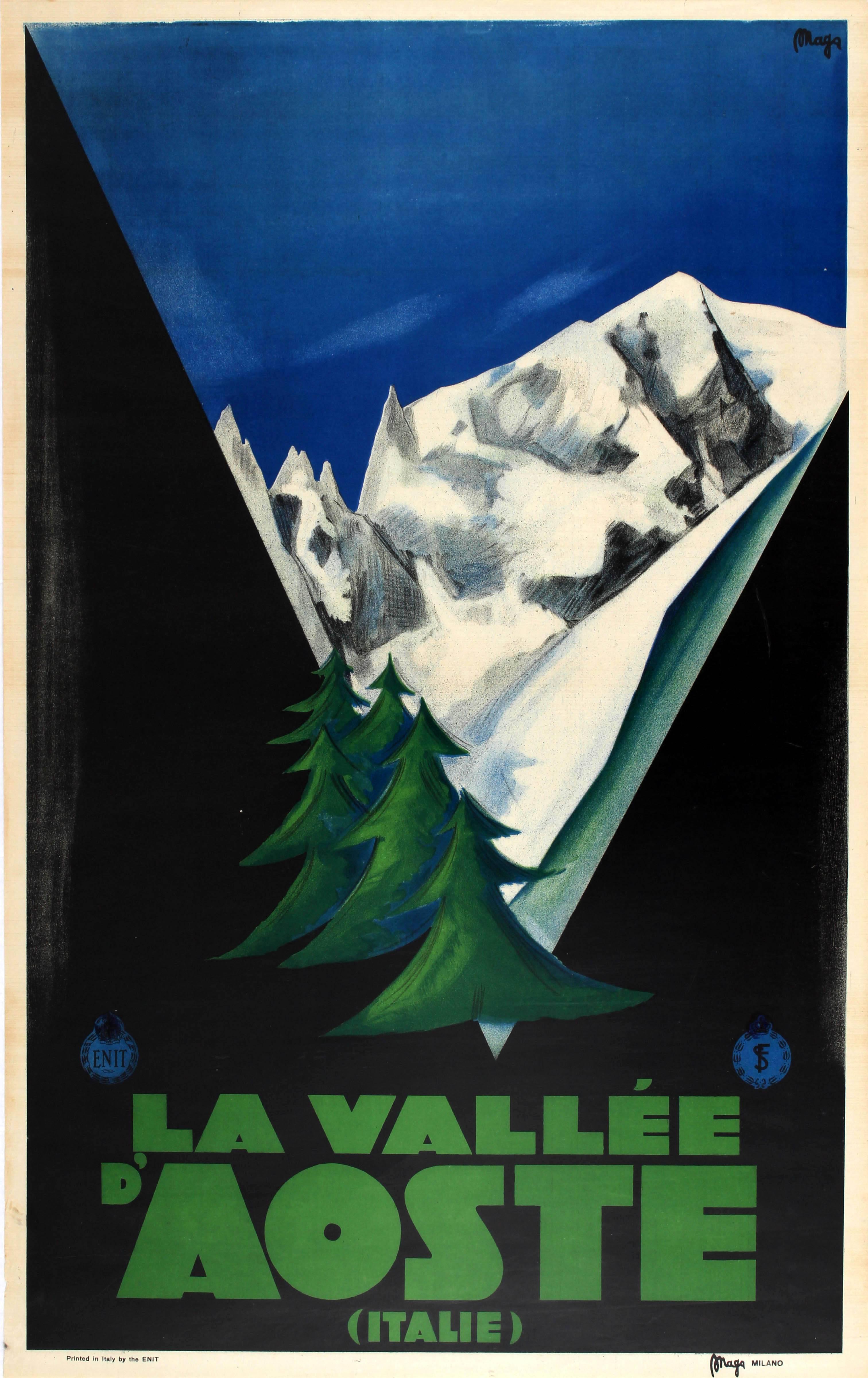 Giuseppe Magagnoli Print - Original Vintage 1931 ENIT Travel Advertising Poster For The Aosta Valley Italy