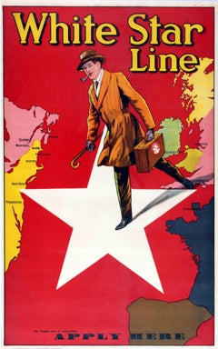 Original 1920s White Star Line Travel Advertising Poster - Transatlantic Cruises