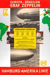 Original Vintage 1932 Travel Advertising Poster - Europe Brazil By Graf Zeppelin