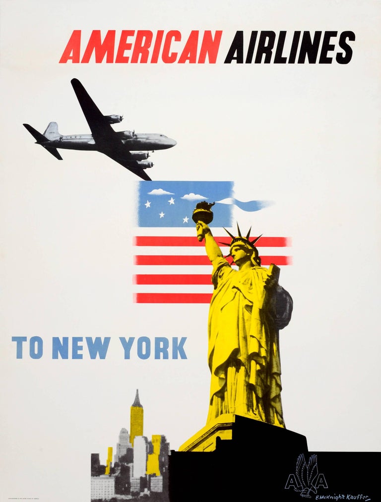 Edward McKnight Kauffer - Original Vintage Travel Poster By Kauffer  Advertising American Airlines New York at 1stDibs