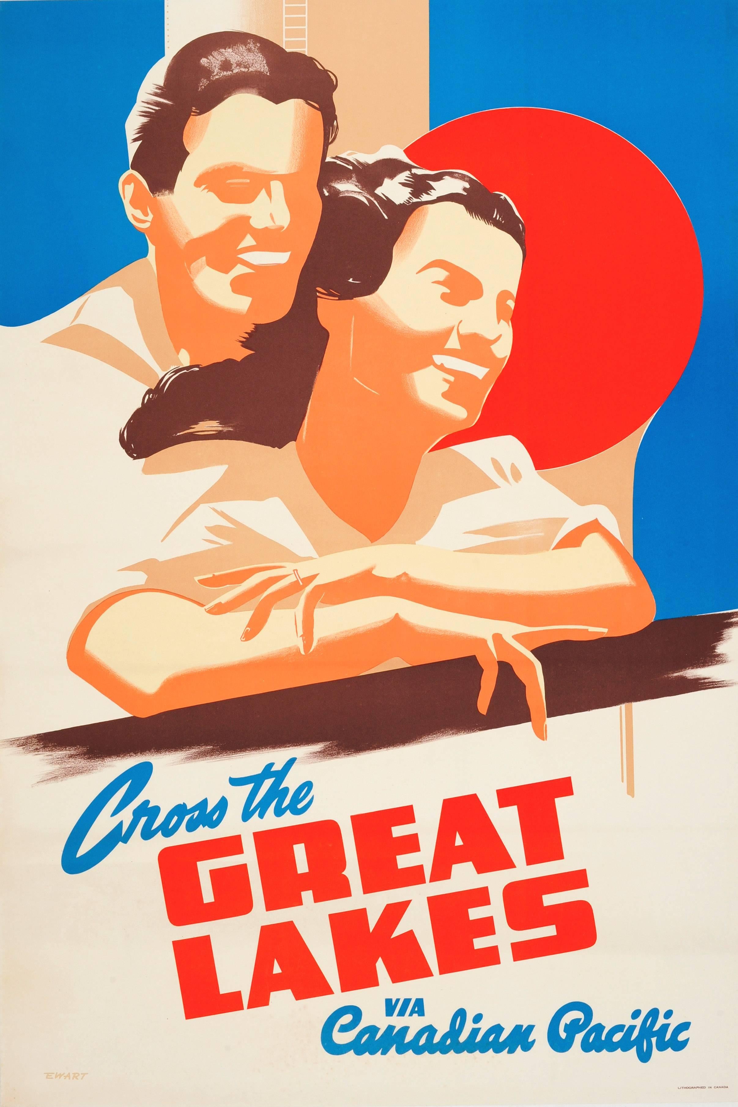 Peter Ewart Print - Original 1920s Travel Advertising Poster: Cross The Great Lakes Canadian Pacific