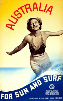 Original Vintage 1930s Travel Advertising Poster – Australia For Sun And Surf